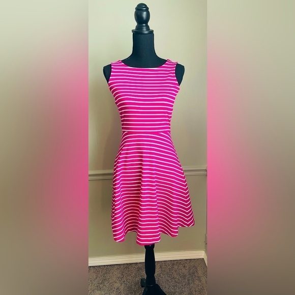 Talbots Dresses & Skirts - Talbots Red White Stripe Fit and Flare Sleeveless Midi Dress Size P Petite
